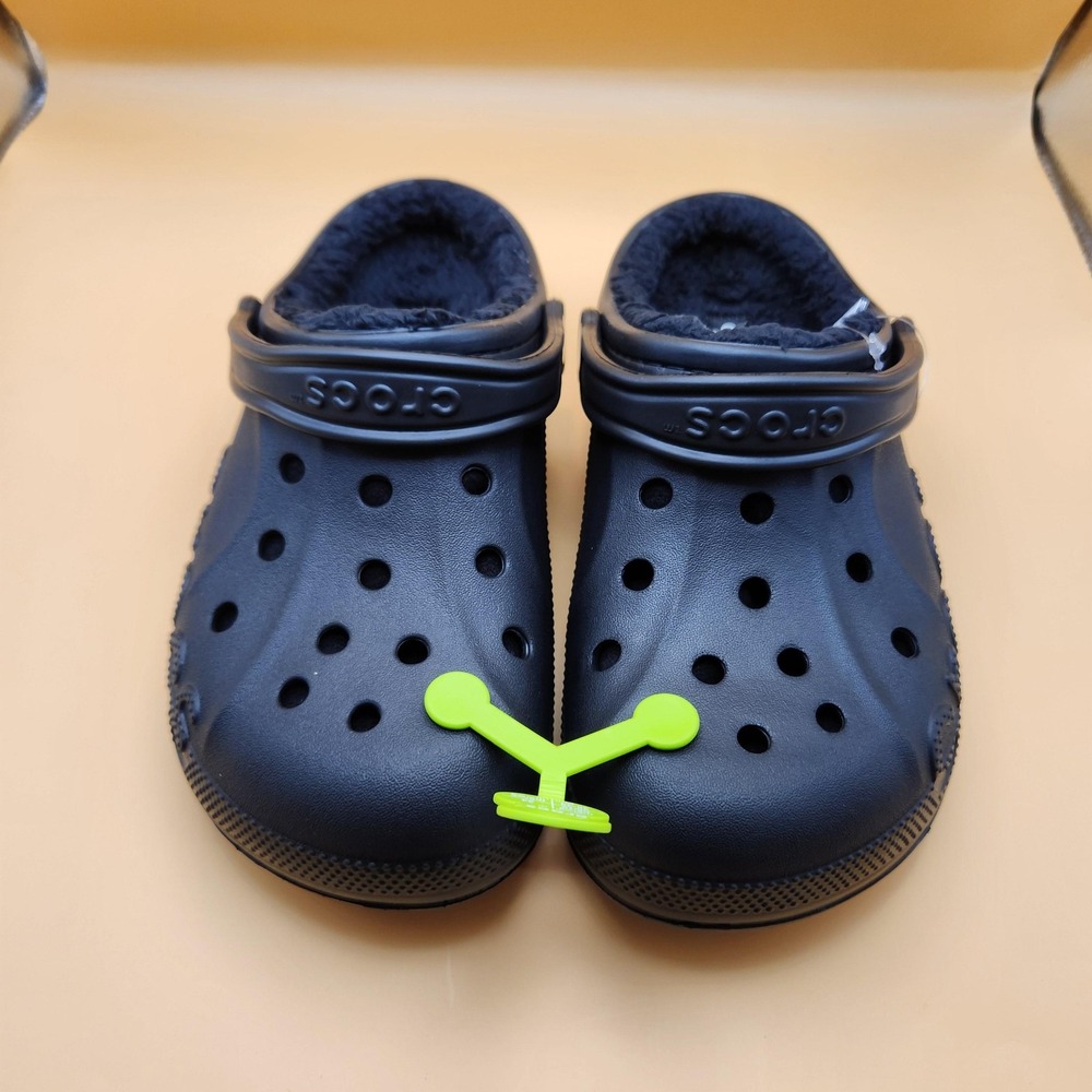 Crocs Baya Lined Clogs Size M6/W8 Black Faux Fur Slippers Comfort Slip On